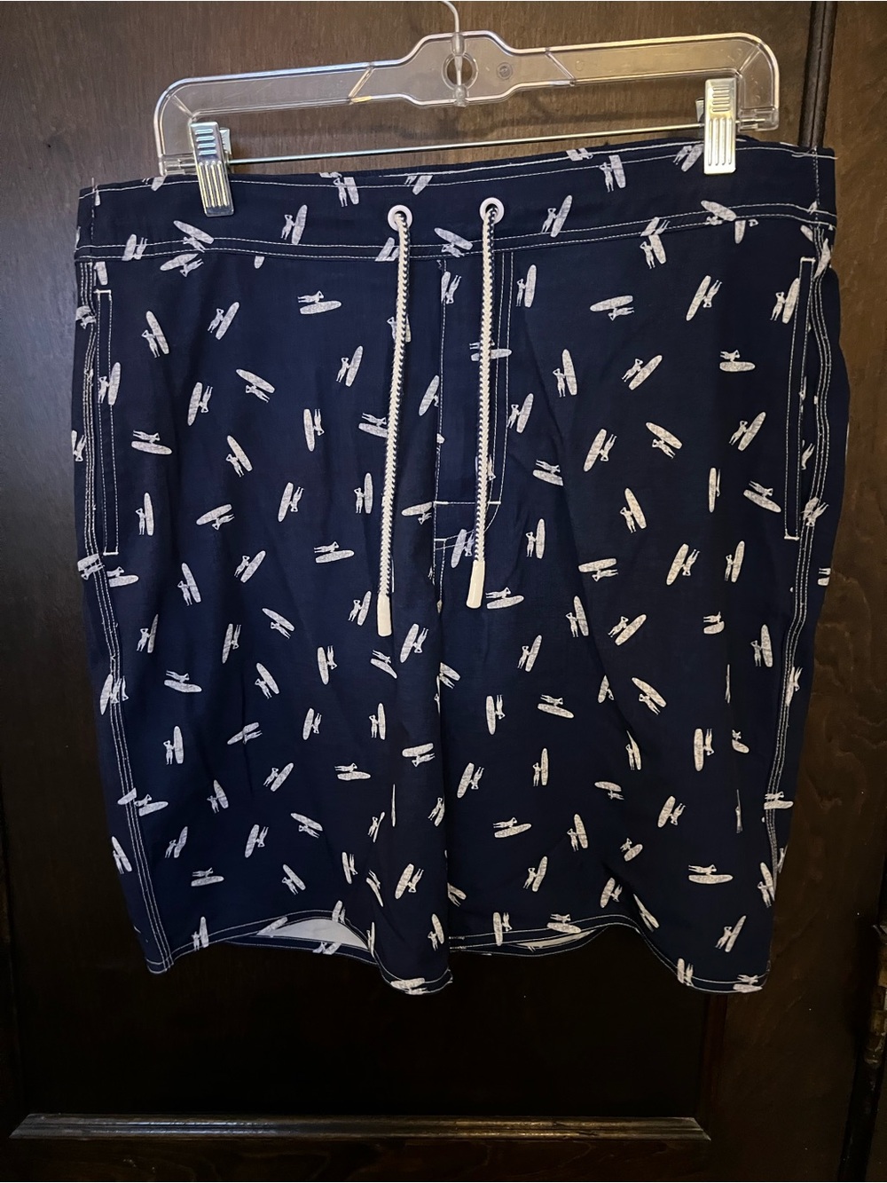 johnnie-O Navy with White Surfboard Print Board Shorts